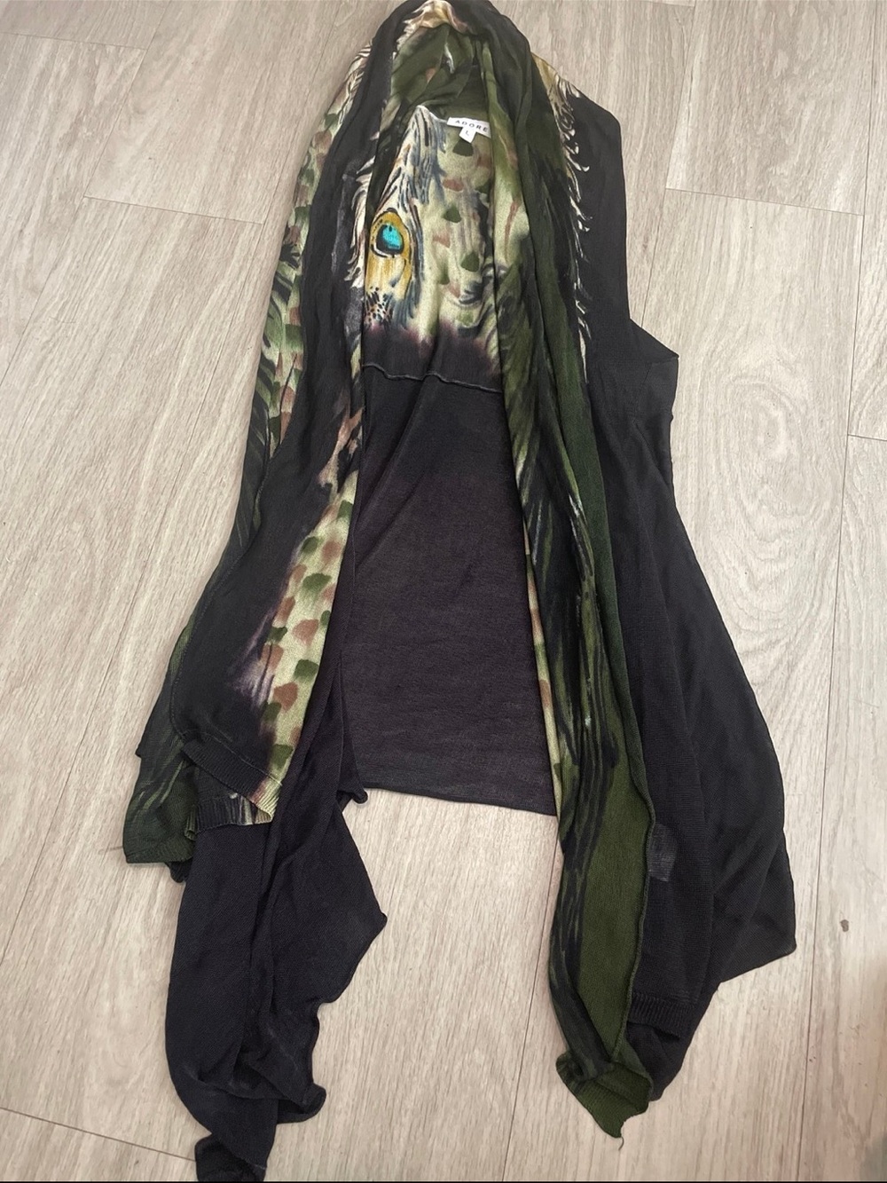 Adore Black and Olive Green Draped Open Front Top cardigan
